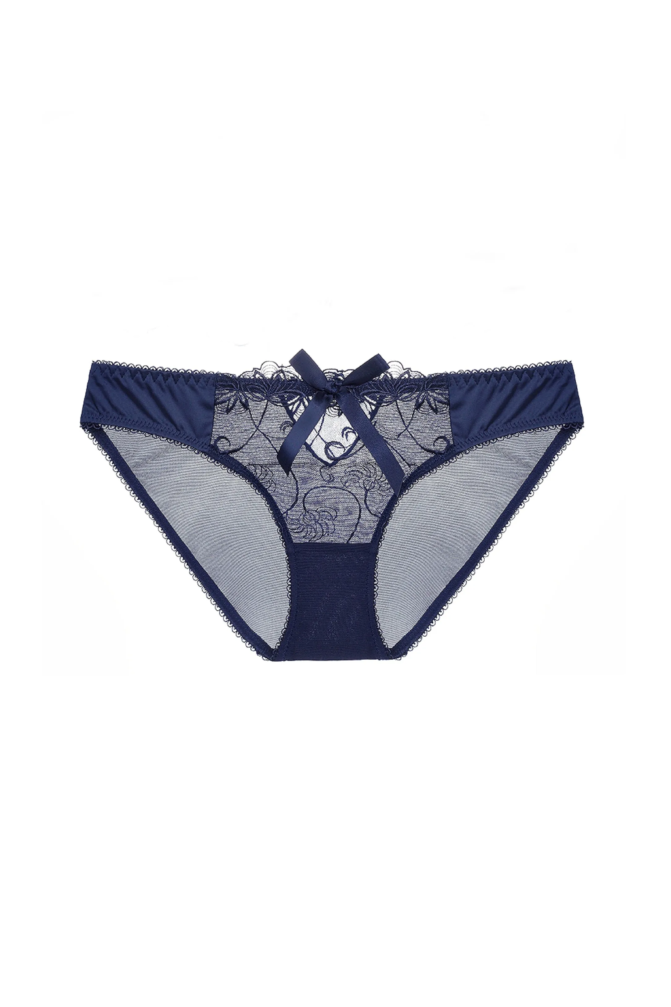 Navy Lace Tie Front Mesh Lingerie Panty