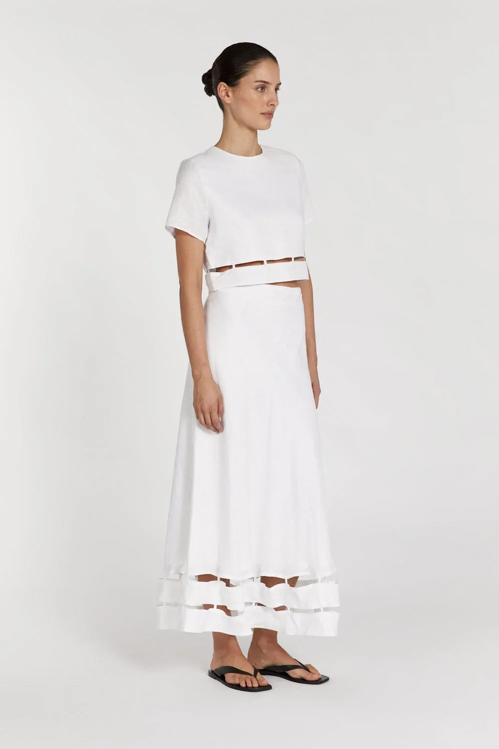 PETRA WHITE LINEN CROP TOP