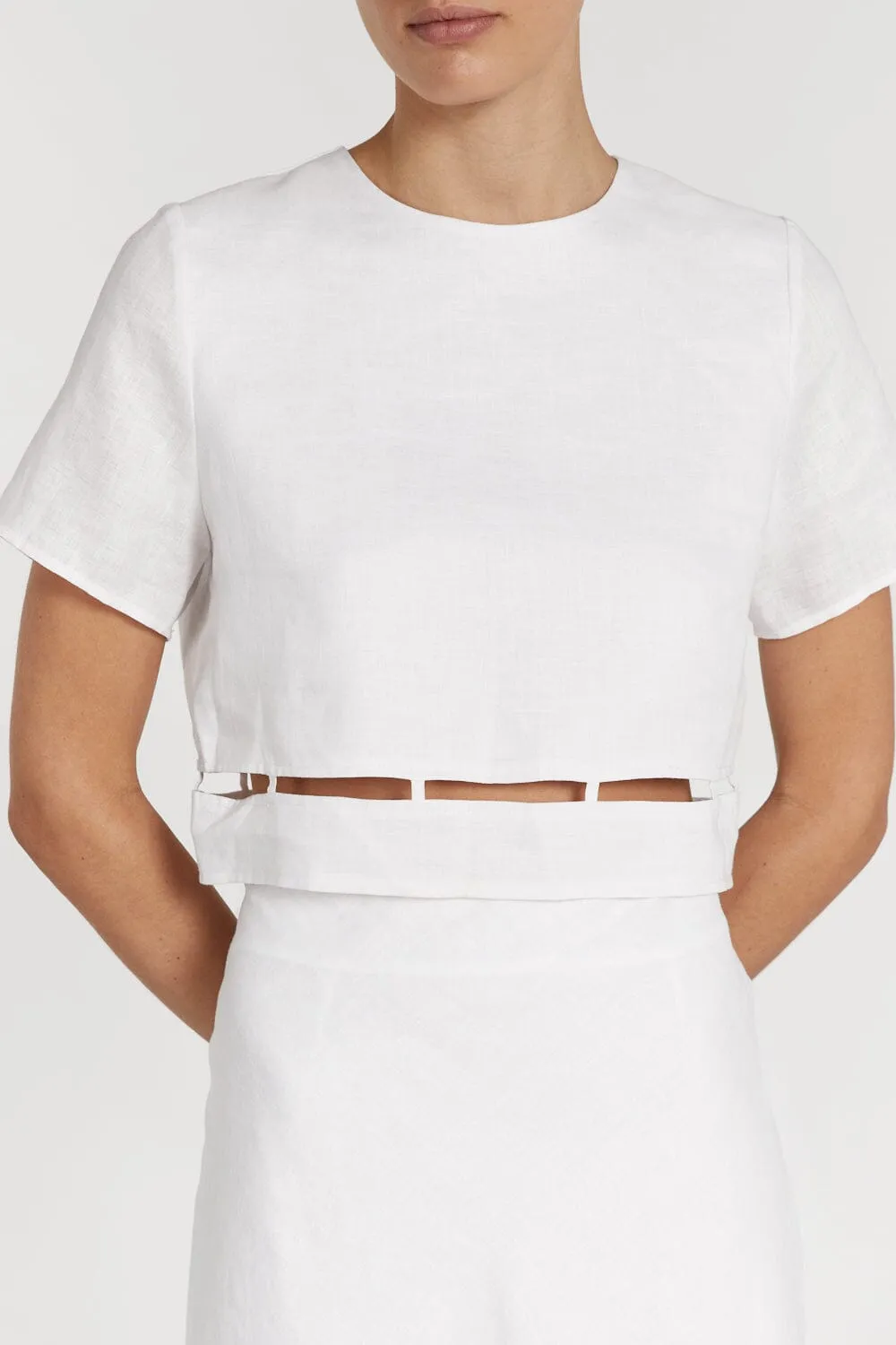 PETRA WHITE LINEN CROP TOP