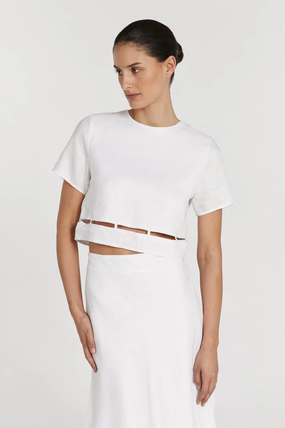 PETRA WHITE LINEN CROP TOP