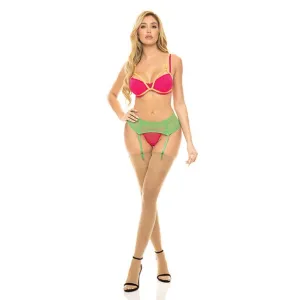 Pink Lipstick - Come to Me Bra Garter Belt and G String Neon Lingerie Set
