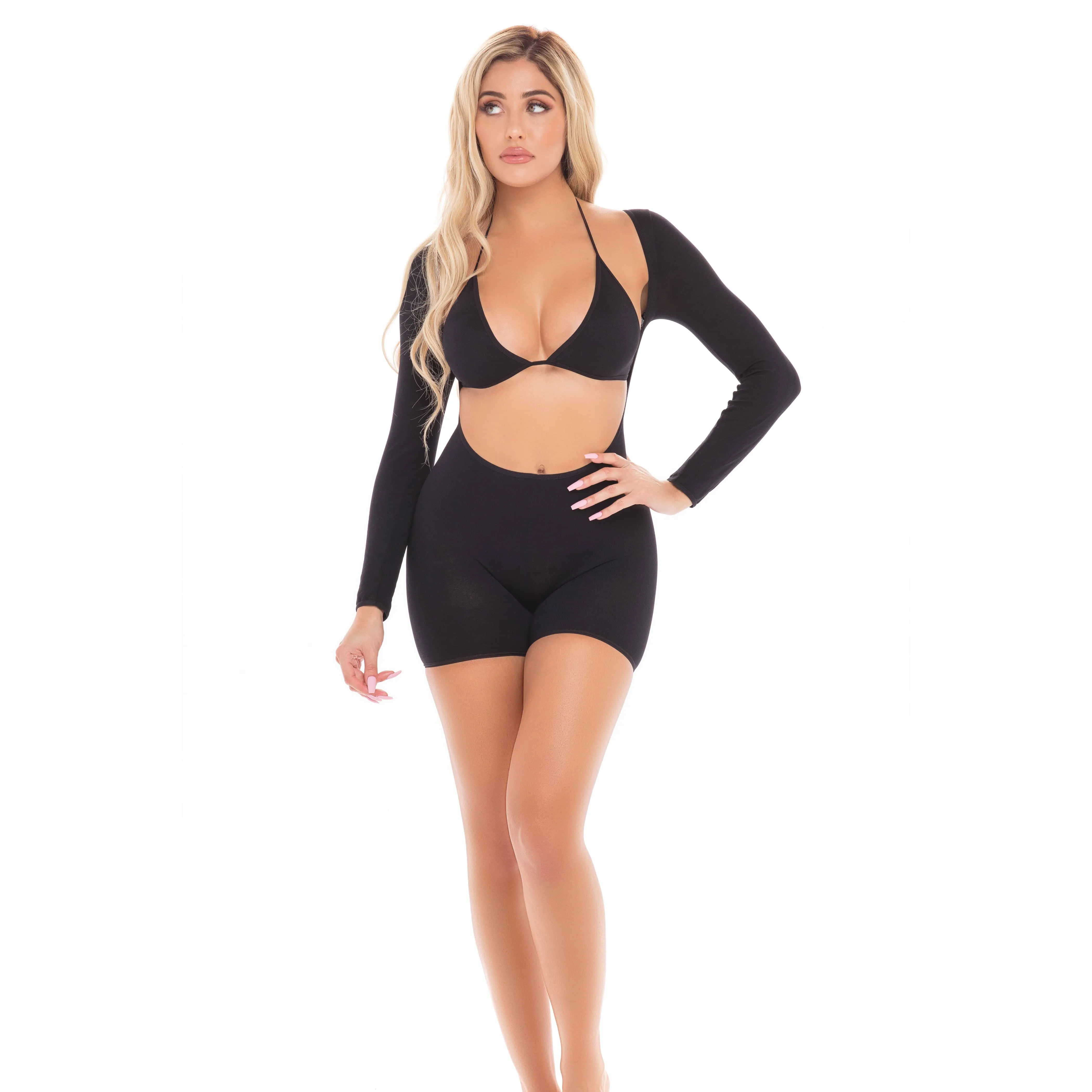 Pink Lipstick - Knockout 2Pc Playsuit Costume Set O/S (Black)