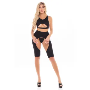 Pink Lipstick - Leg Up 3Pc Short Lingerie Set O/S (Black)