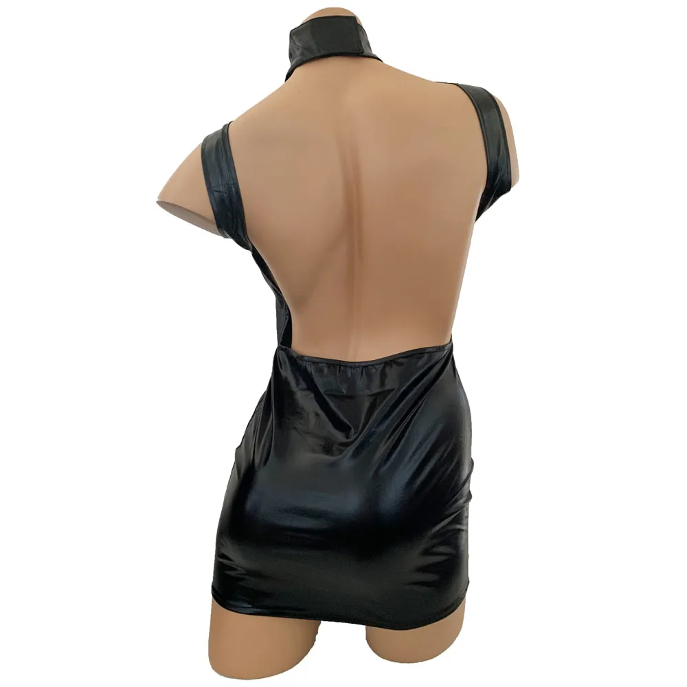 POISON ROSE - HALTERNECK WETLOOK DRESS