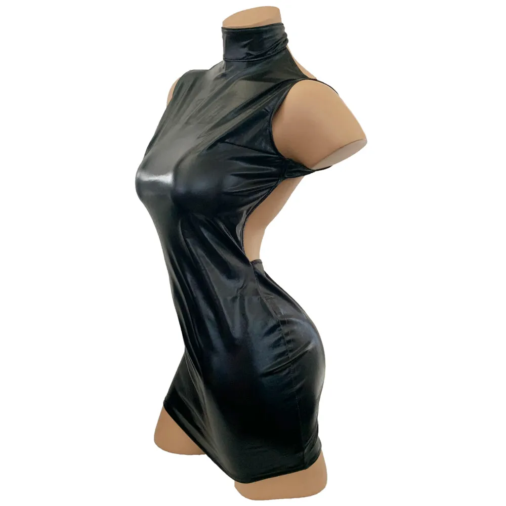 POISON ROSE - HALTERNECK WETLOOK DRESS