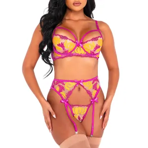 Roma Orchid & Mango Sheer Embroidered Lace & Mesh Lingerie Set