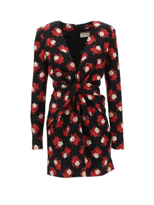 Saint Laurent V-Neck Long-Sleeved Dress