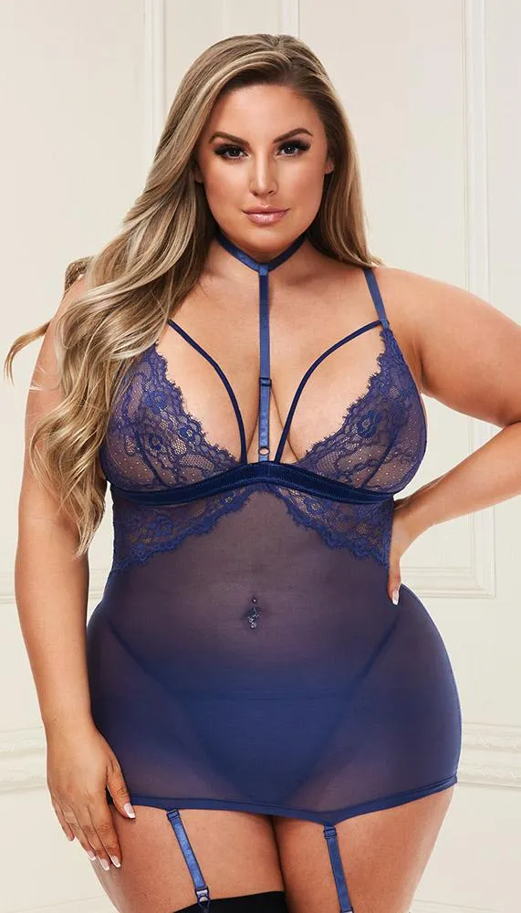Sexy Lace & Mesh Mini Dress & G-String Set