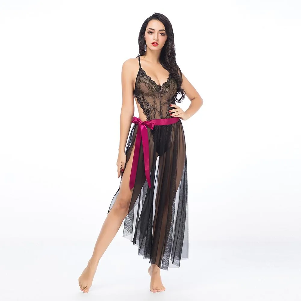 Sheer Black Lace Teddy - One Size