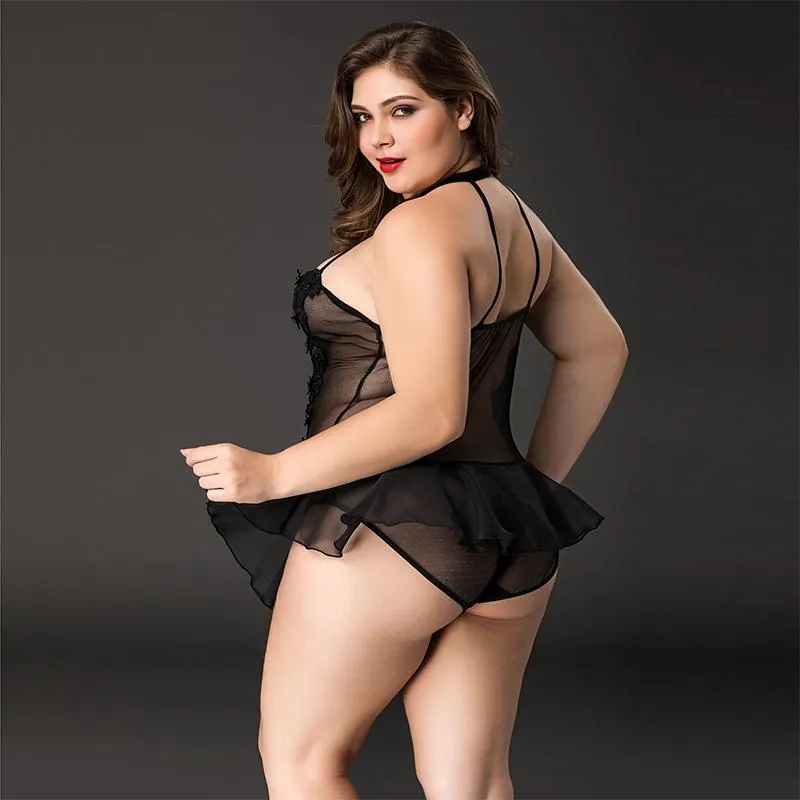 Sheer Black Skirted Teddy - L-XL