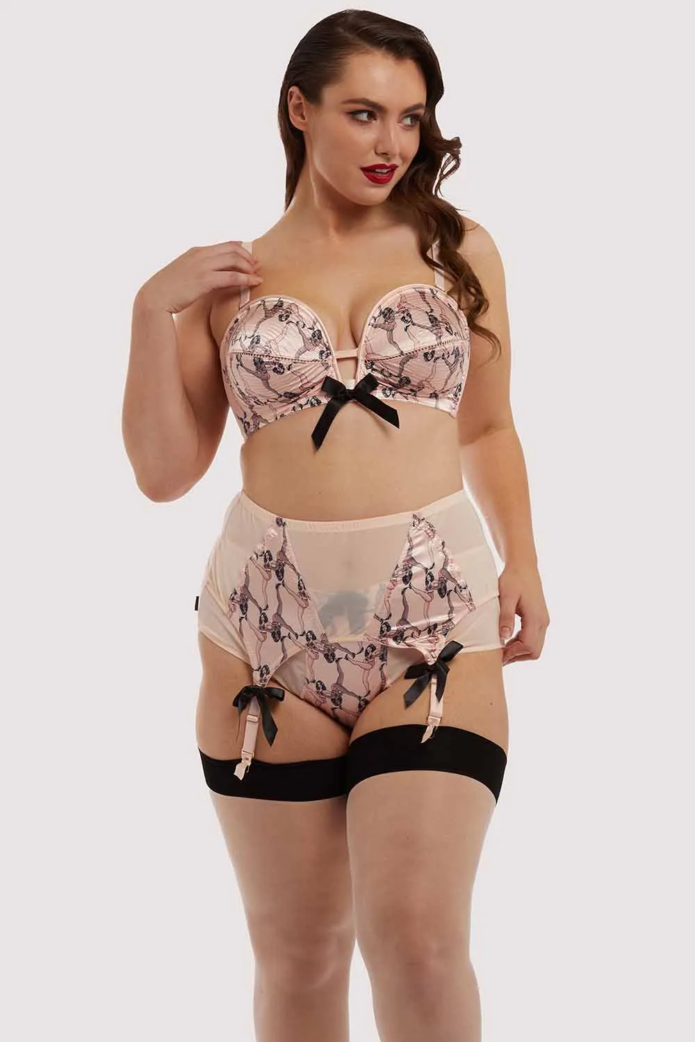 Showgirl 4 Straps Stitch Pink Suspender Belt