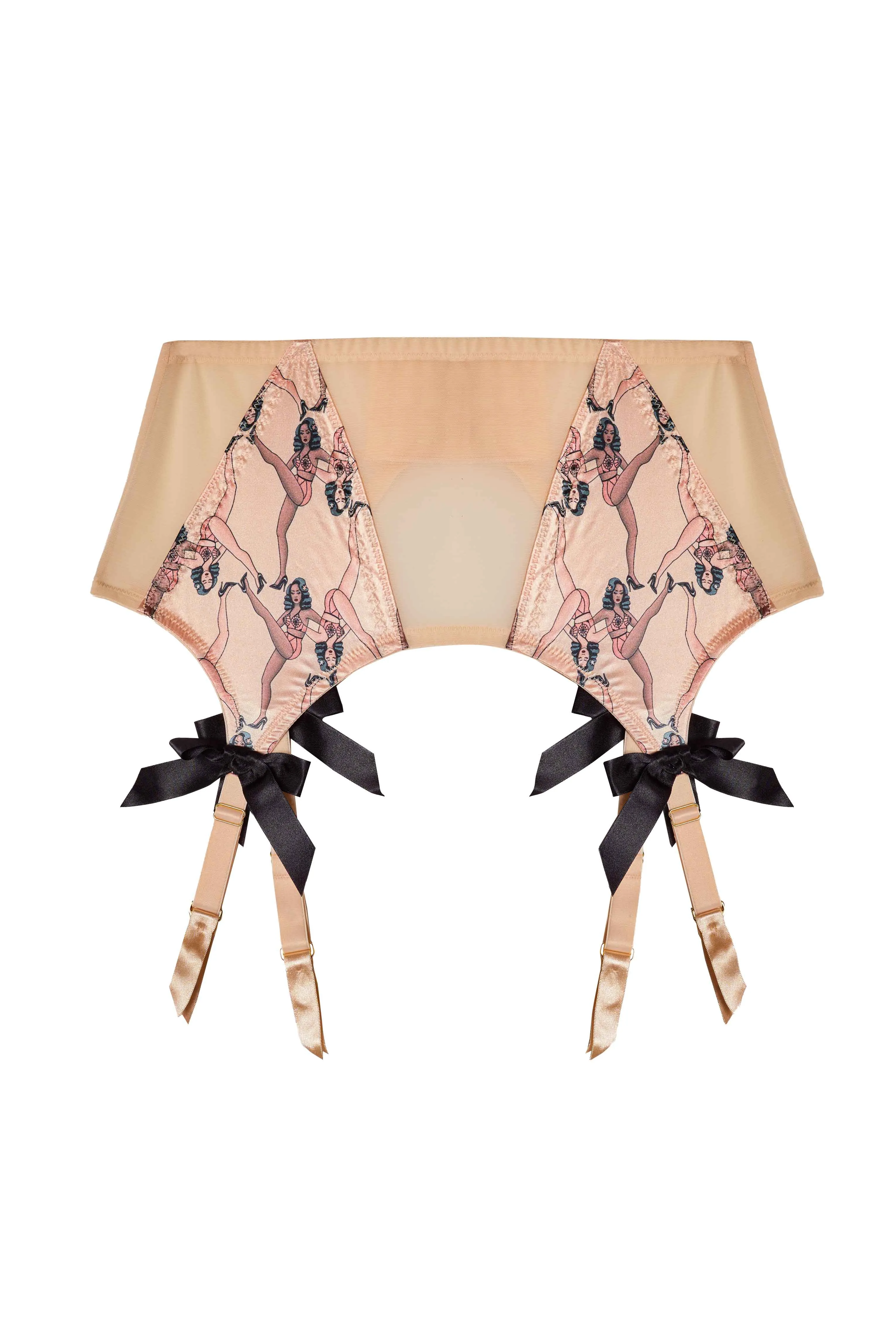 Showgirl 4 Straps Stitch Pink Suspender Belt
