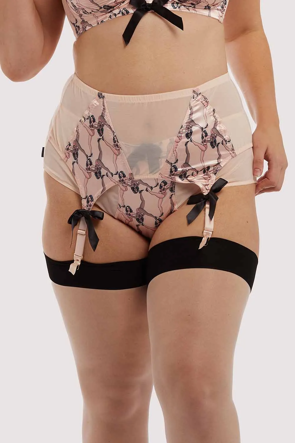 Showgirl 4 Straps Stitch Pink Suspender Belt