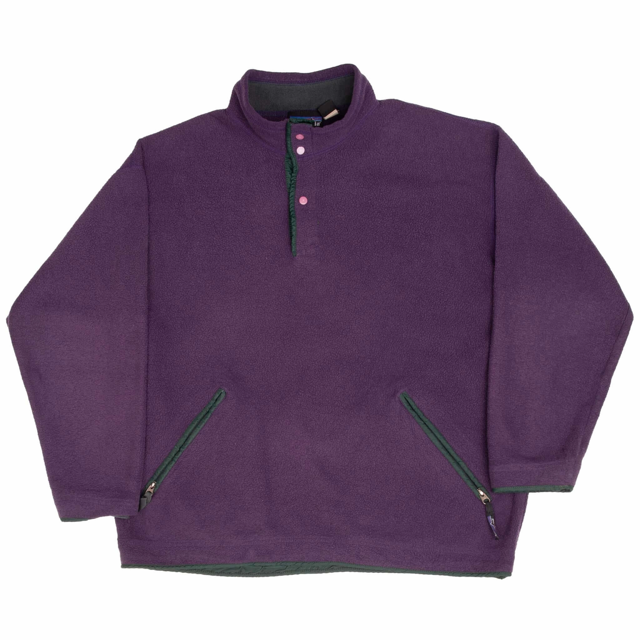 VINTAGE PATAGONIA SYNCHILLA SNAP T PURPLE 1990S FLEECE PULLOVER MEDIUM MADE USA